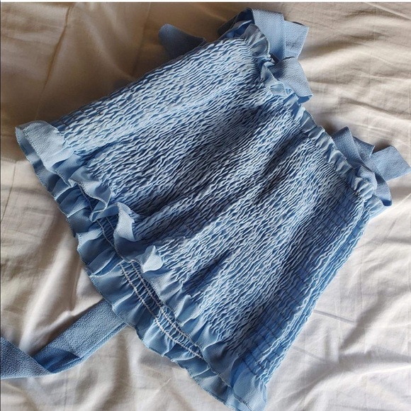 Periwinkle Summer Ruffle Bow strap Crop Tank Top - Picture 1 of 2